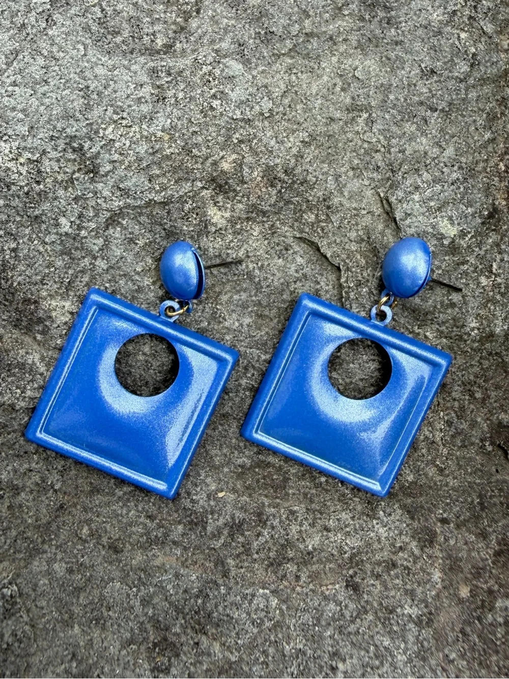 Vintage Blue Square Drop Earrings